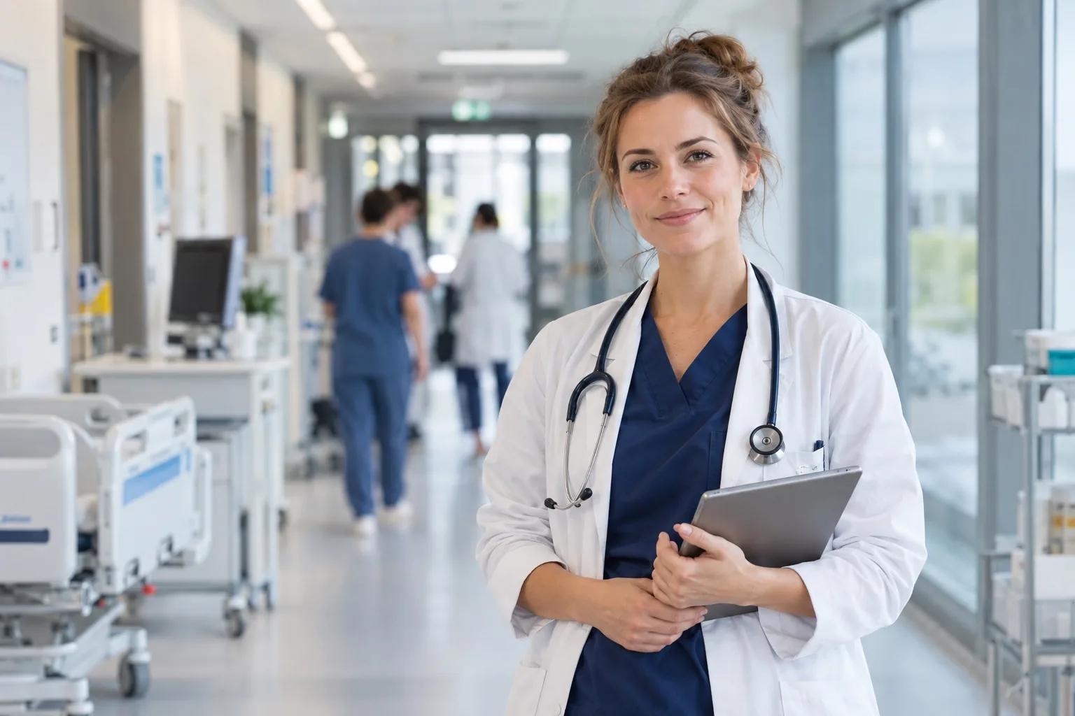 Junge Assistenzärztin in einem modernen Krankenhaus