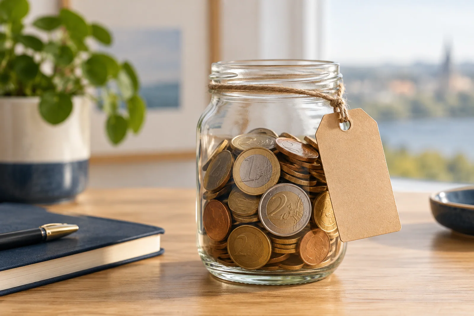 Sparglas mit Euromünzen als Symbol für den Finanzbedarf im Ruhestand