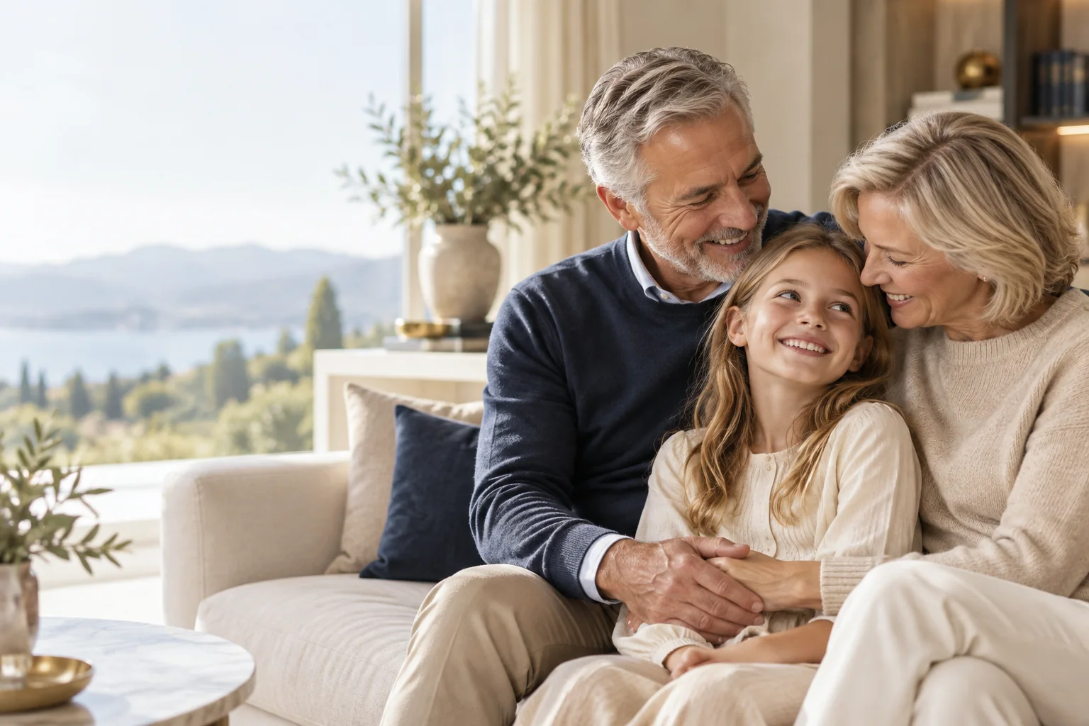 Großeltern und Enkelkind als Symbol für Vermögensübertragung in der Familie